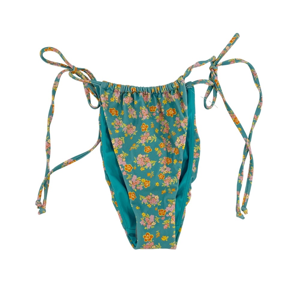 NEW PacSun Swim Eco Teal Floral Side Tie Ruched Bikini Bottom - Size Small